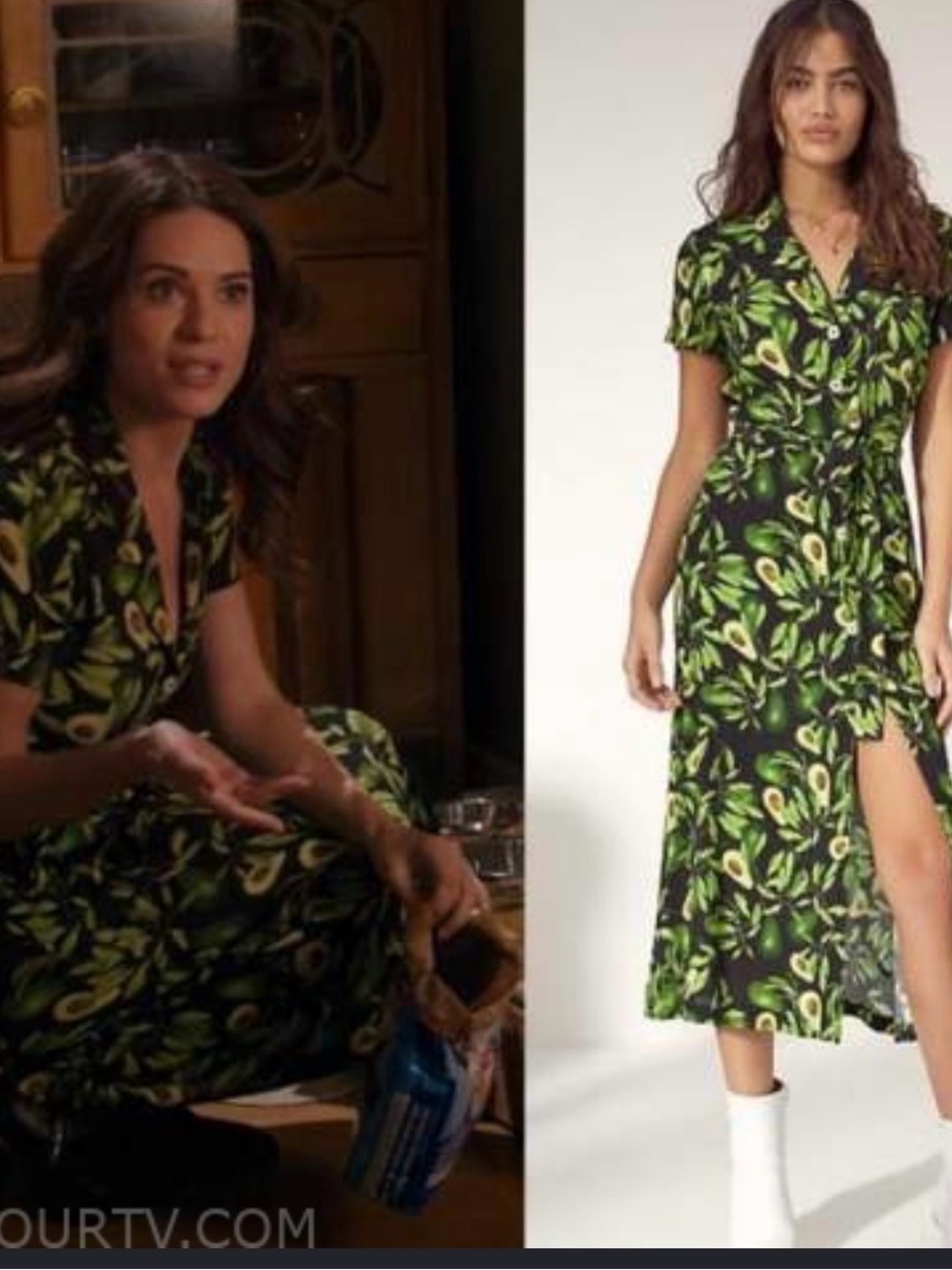 Aritzia Wilfred Avocado Print Wrap Midi Dress